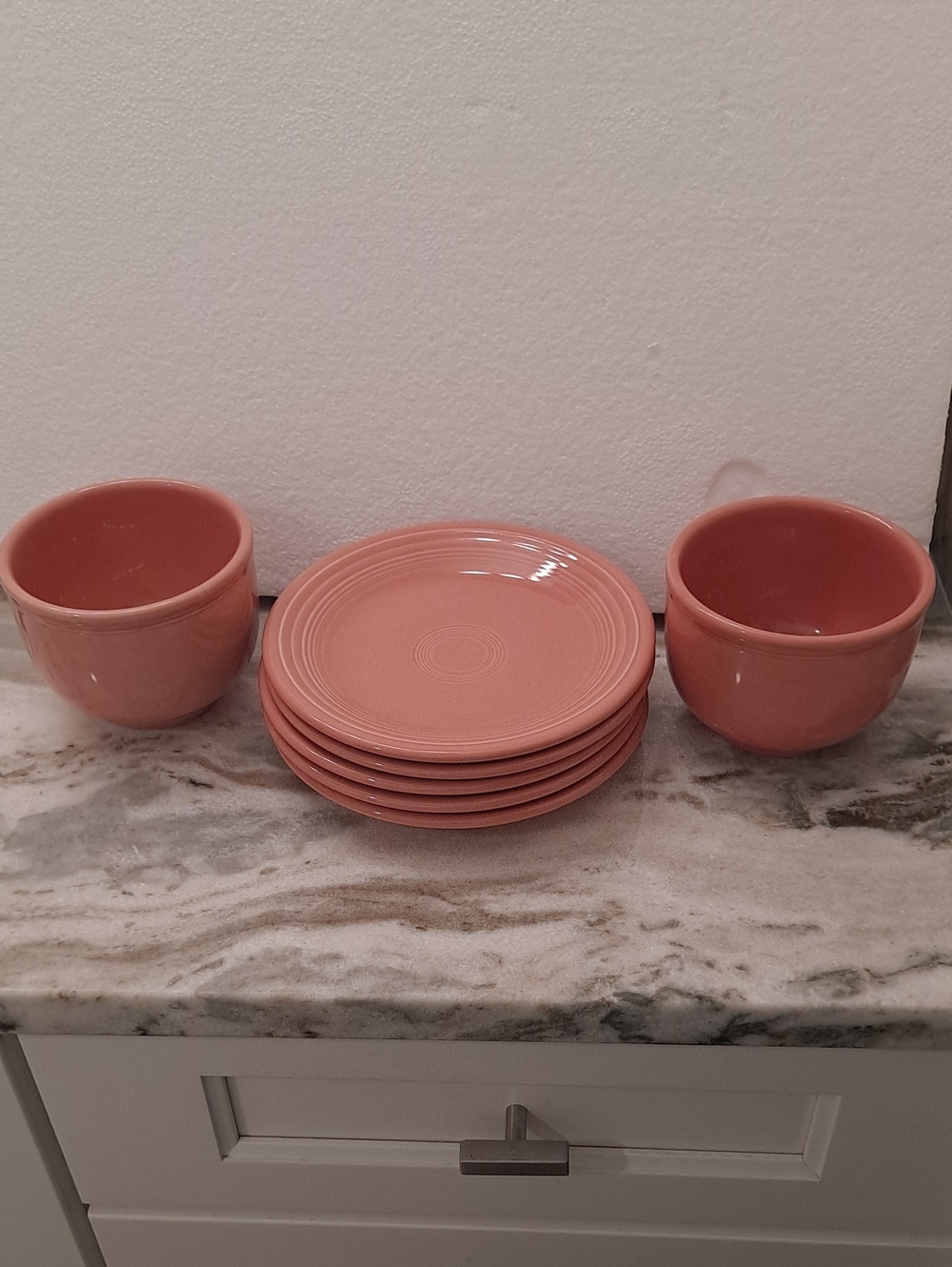 Homer Laughlin  FIESTA Coral Pink Dessert Plates and Bowls Set